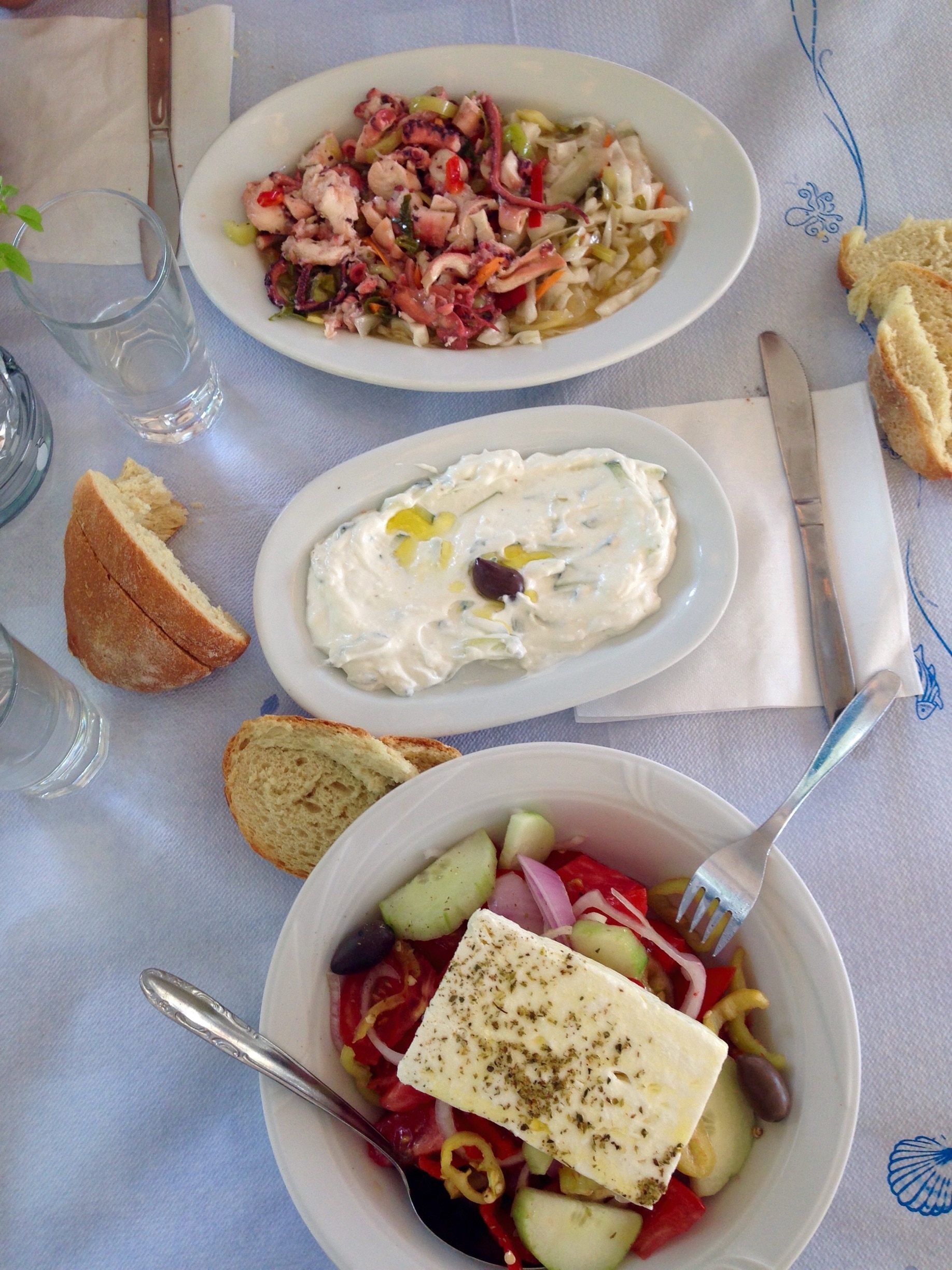 Simply Greek food #greeksalad #tzatziki #octopusinvinegar #delicious