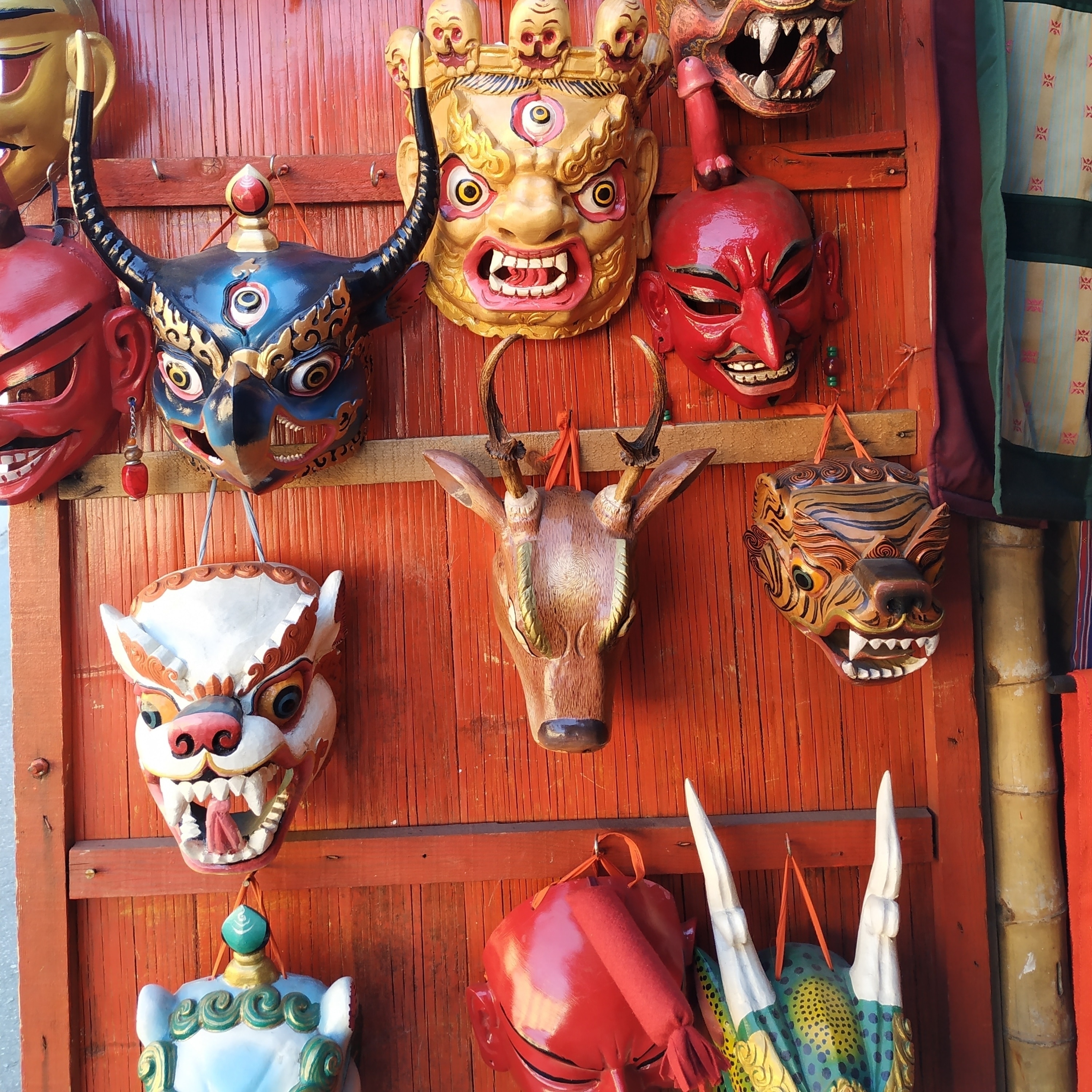 Different #mask at display at Thimpu Handicrafts. The small mountain kingdom of #Bhutan is known for its larger than life mask dances which are an integral part of the country's remarkable #cultural and religious #traditions. People believe that by watching these dances they can purify their souls and bring themselves good luck.