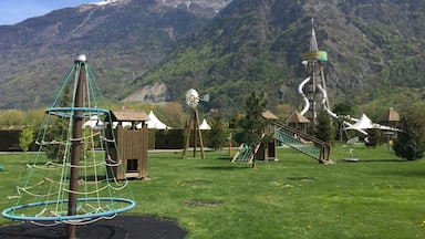 Labarynthe adventure is a really great adventure playground area for kids in the valley of Martigny. along with the labarynth are slides, climbing frames, bouncy castles, pool tables, old school pub games, etc... Cost 50CHF for the four of us for the whole day. Would recommend bringing your own food/snacks though. 
#kidsfun #martigny