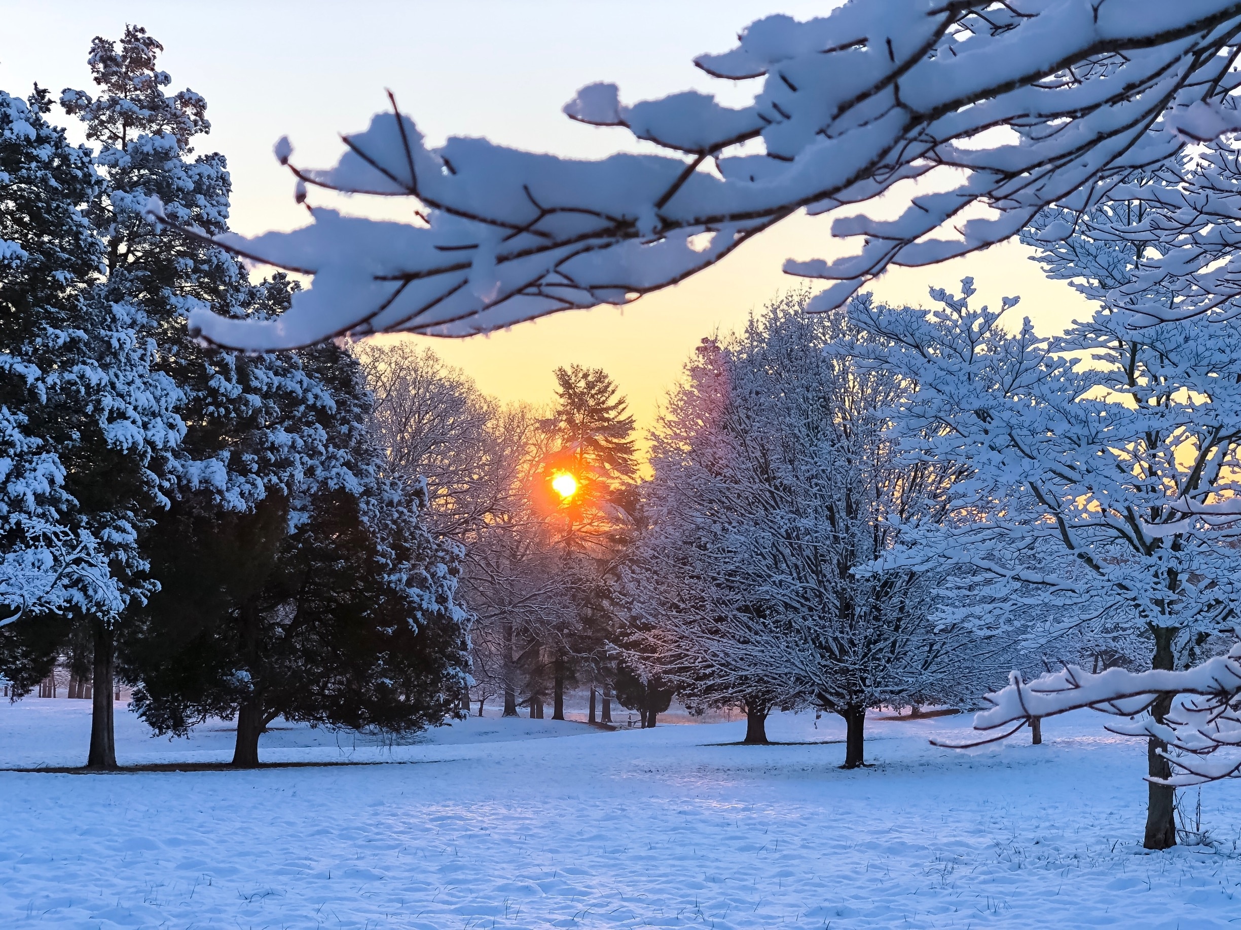 Sunrise and snow go beautifully together in this shot from Valley Forge National Park #Parks