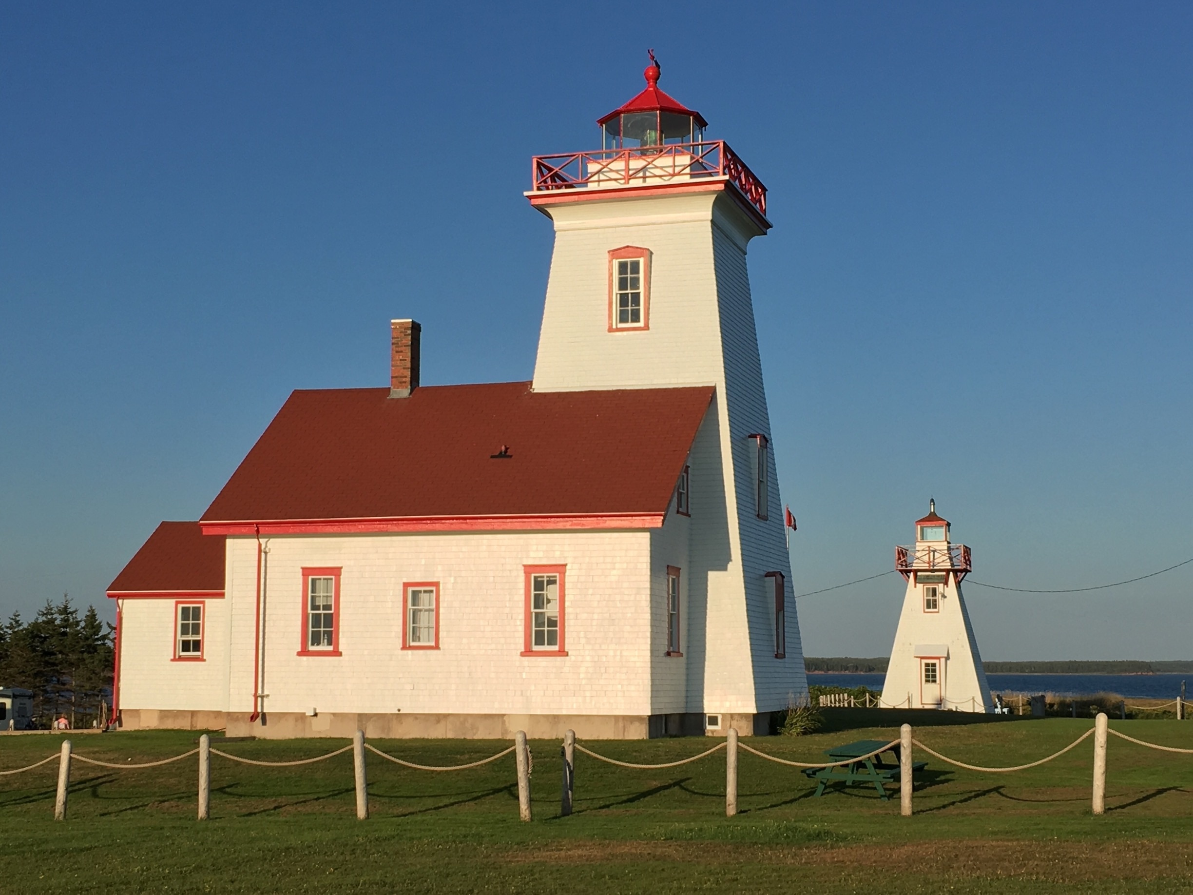 Just arrived by ferry at Prince Edward Island and we were greeted at the dock by these two marvelous lighthouses. The wonderful volunteer at the lighthouse stayed open and gave me an opportunity to climb the lighthouse to see the gorgeous sunset.