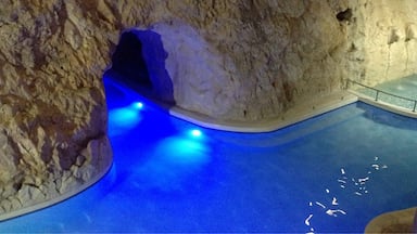 An intriguing thermal spa in Miskolc is built within a cave. There are several tunnels connecting larger pools, as well as sauna, steam room and thermal pools. 

A four hour ticket is 1500 HUF (5€), the sauna world is an extra 1000 HUF (€3).

#aqua #swimming #blue 