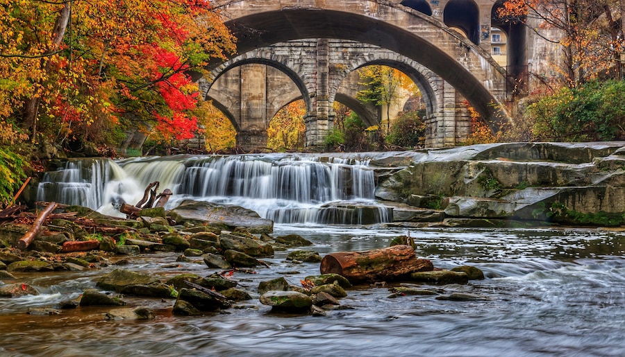 Fall at the Berea scenic triple bridge falls