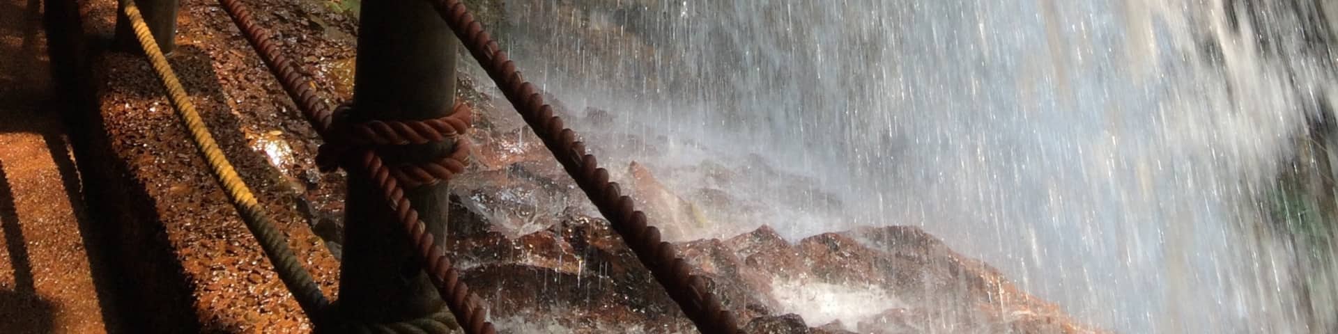 Very exciting view behind a waterfall, Kaminaridaki