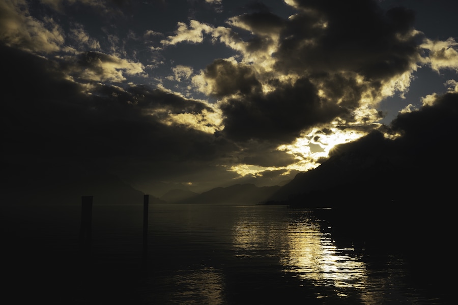Very beautiful sunset seen at the pier close to Merlischachen train station.
