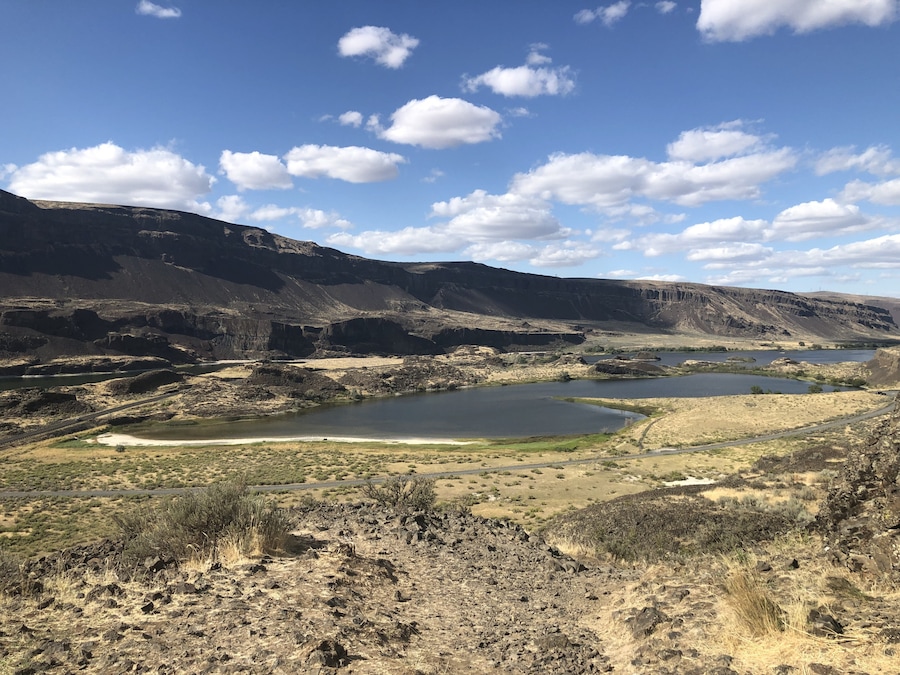 View from the top of the cliffs of Lake Lenore Caves.