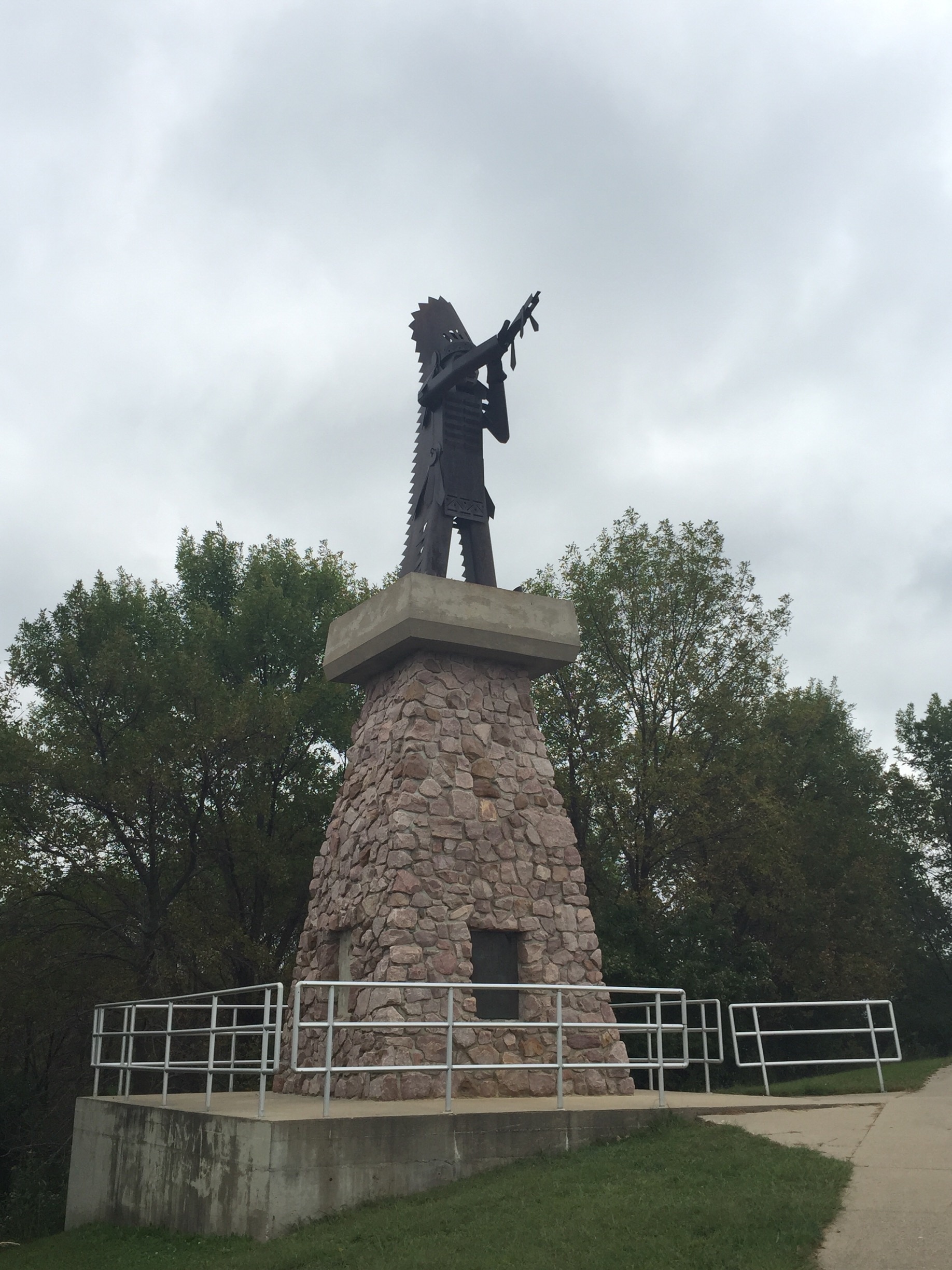 Chief War Eagle is buried at the top of a high bluff near the confluence of the Missouri and Big Sioux Rivers. A large sculpture depicting him with a peace pipe marks this spot. He was a Sioux Indian Chief that promoted peace with pioneers settling the western frontier.