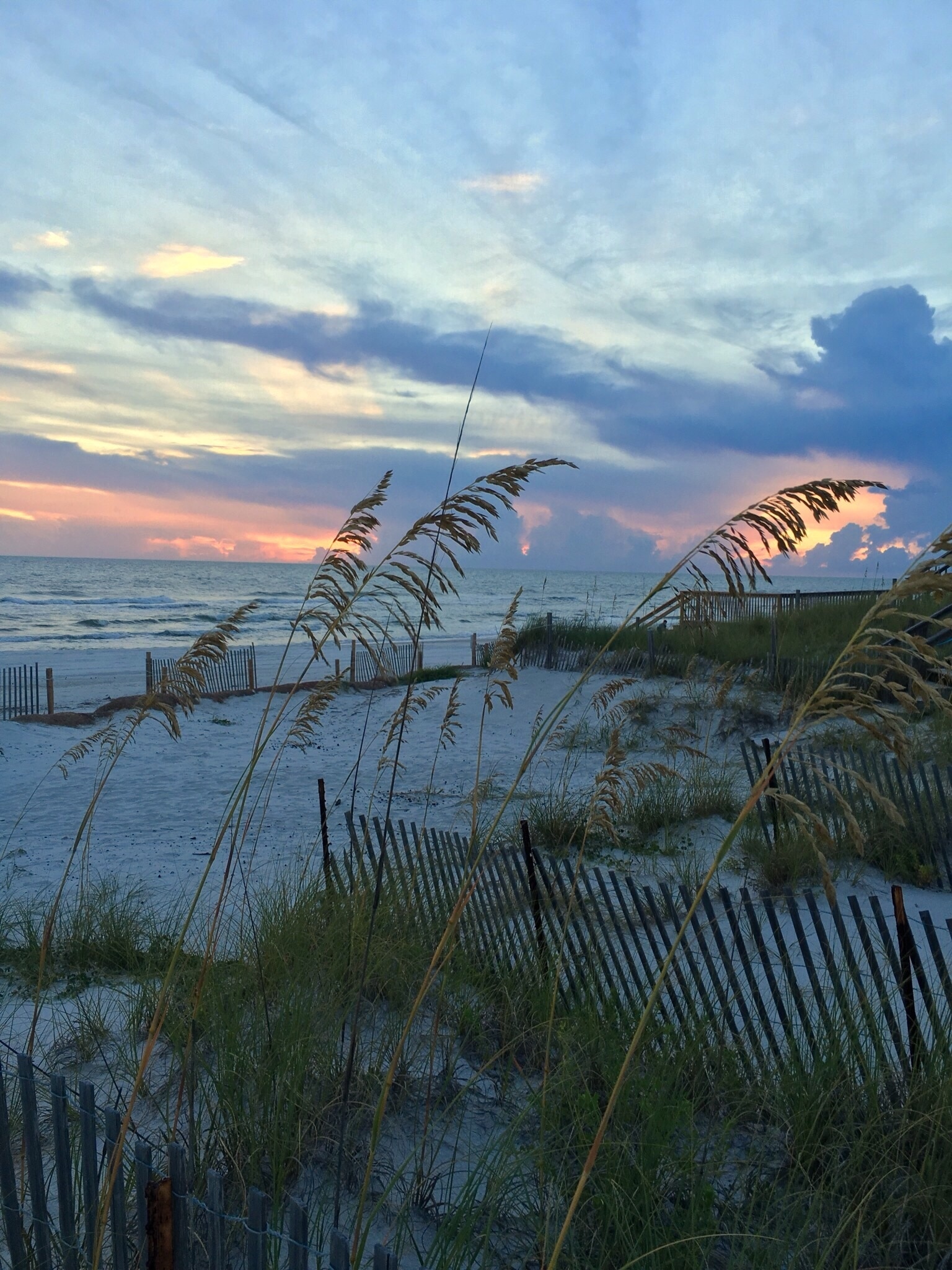 Sunset through the sea oats at Cape San Blas, Florida.  Beautiful beaches, very quite; a perfect place to come and relax.  