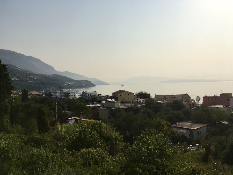 View from hotel Yannis at Ipsos, Corfu. Albania in the distance.