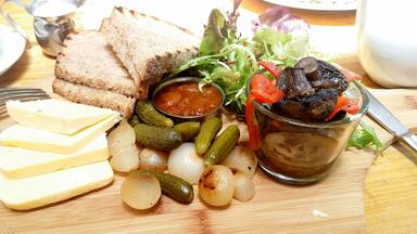 The cafe at Lavandula Swiss-Italian Lavender Farm near Hepburn Springs, Victoria takes the humble 'Ploughman's Lunch' to the next level.  Plenty of other delicious choices on the menu too.  All appear to be home-made.