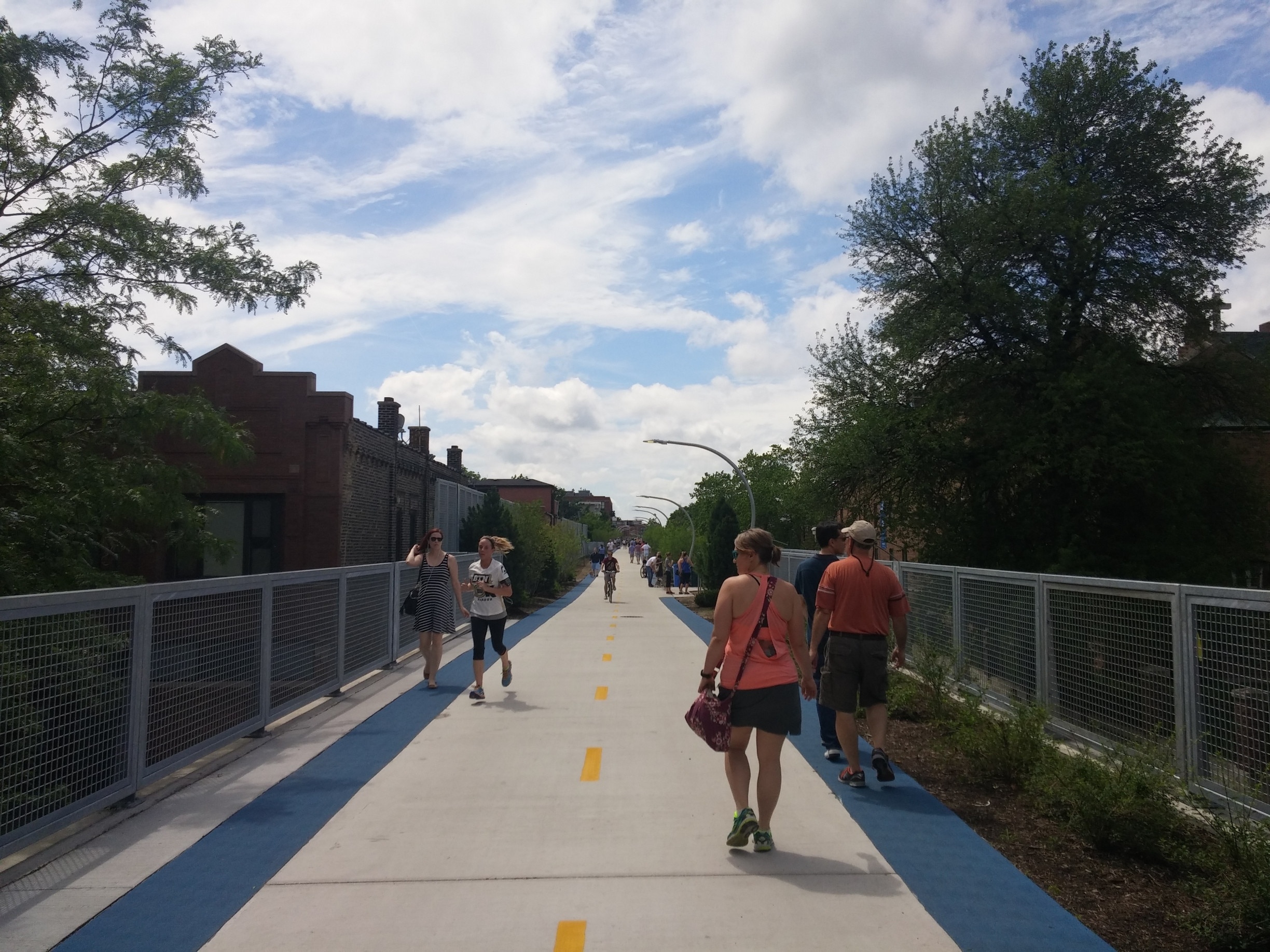 The Bloomingdale Trail also known as The 606 is a 2.7 mile elevated walking/biking trail created from an abandoned railroad line through the neighborhoods of Wicker Park, Bucktown, Humboldt Park, and Logan Square.

The Bloomingdale rail line was created after the Chicago fire and continued as a freight line until the mid 1990's.

The trail is a unique way to traverse and sight-see through these Chicago neighborhoods.

Fair warning, the serenity of pedestrian sight-seeing can be made slightly more treacherous by the occasional overly aggressive Schwinn Armstrong.