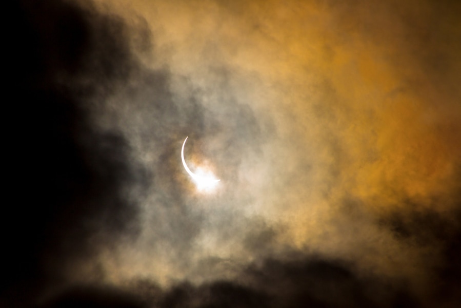 A cloudy 2017's eclipse view in the path of totality.