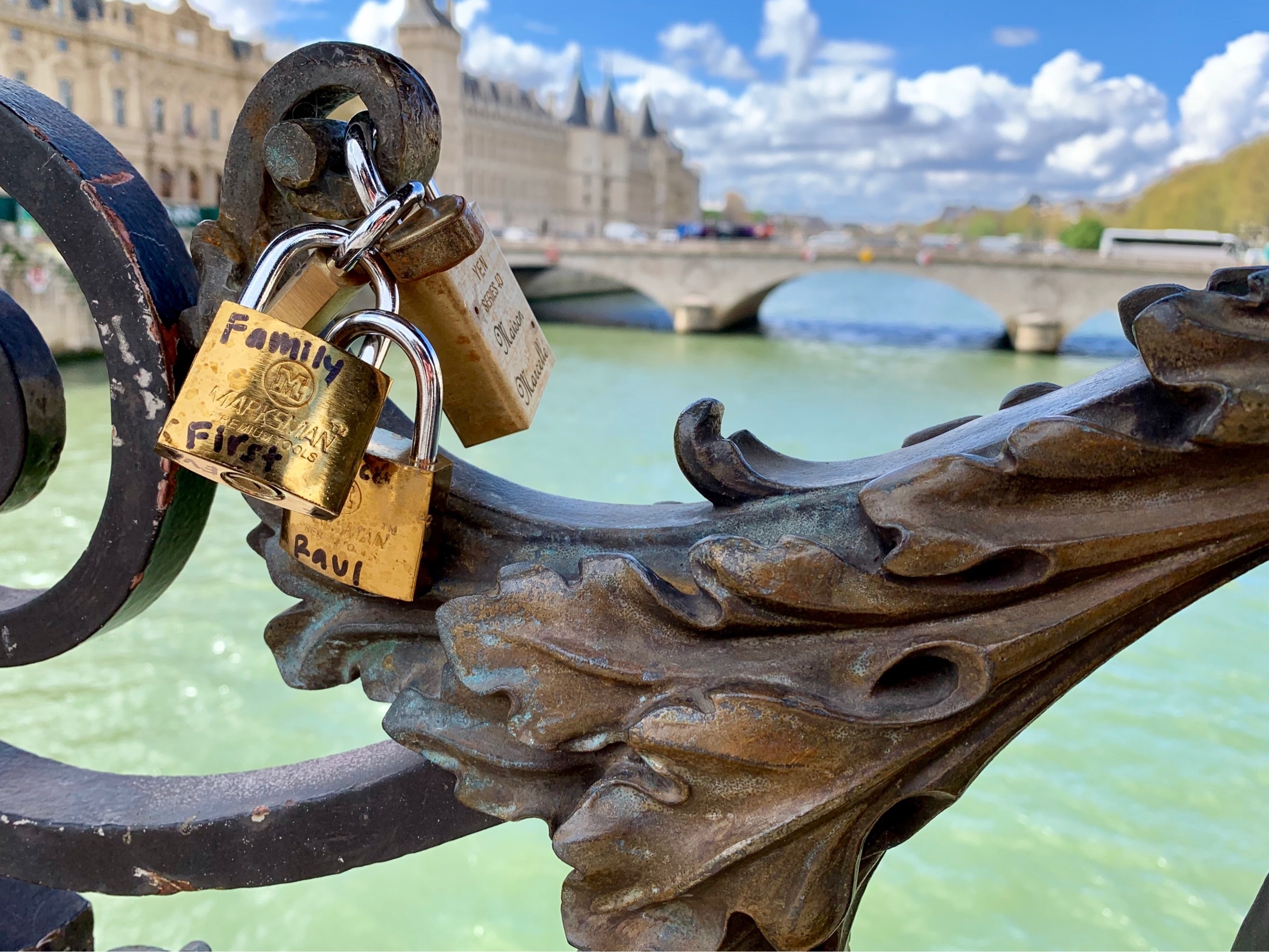Love locks on a bridge along the Seine