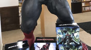 This book store is pretty famous for having some unique things. This is a 8 or 9 foot tall really mad hulk. Was made for a hulk movie and I think I remember there only being three of them made... Pretty interesting stuff here