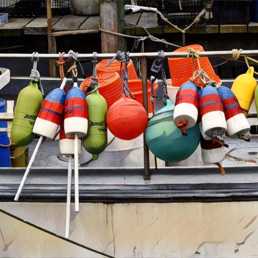 Buoys on a fishing boat in Galilee Harbor- Narragansett, Rhode Island 