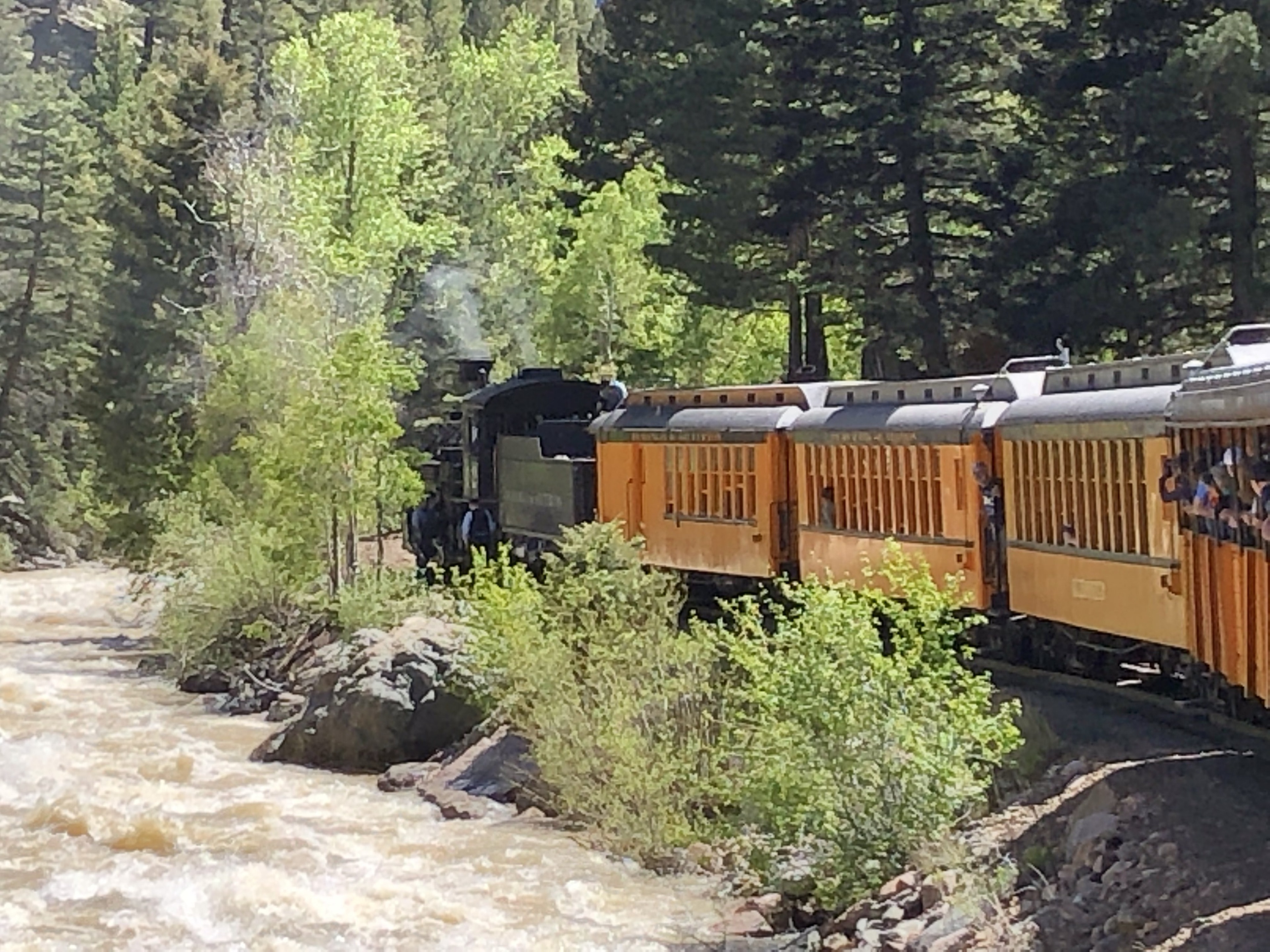 We had a great ride on the Durango & Silverton Railroad. Lots of snow melt and some whitewater rapids that were off the scale. Several avalanches have 
occurred near train lines this Spring. We stopped for a couple hours in Silverton for quick bite to eat and shop. Silverton, CO reminded us  of our recent  inner passage cruise that stopped in Skagway, Alaska.