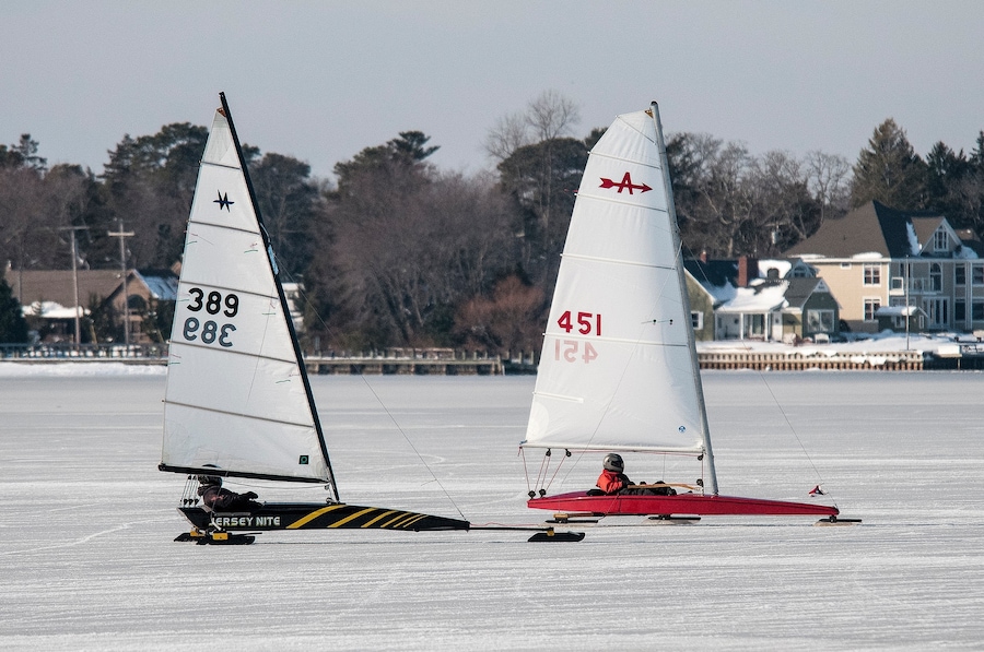 Ice boating on The Toms River.