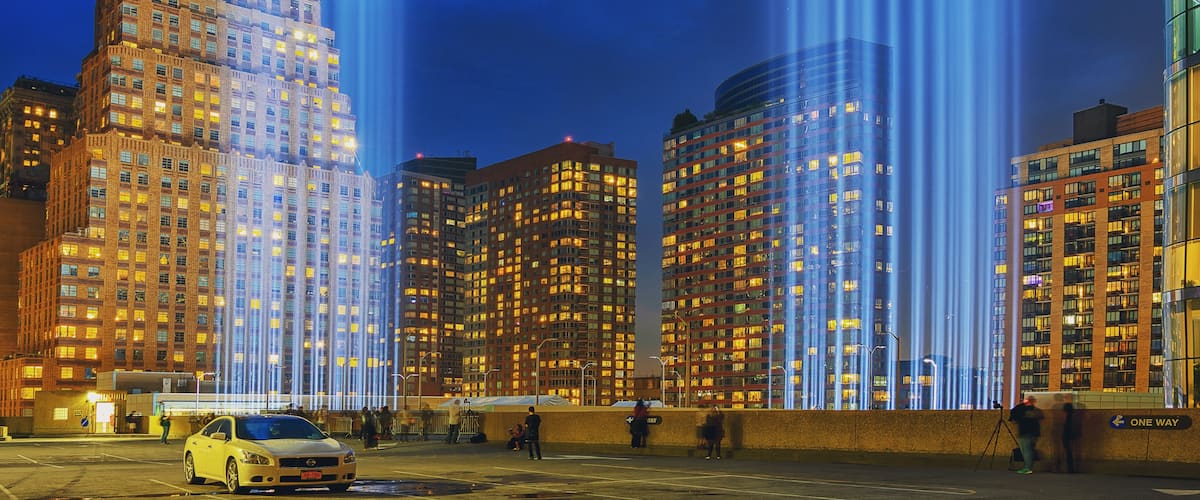 The 9/11 “Tribute in lights” is an annual event to commemorate those who perished on that tragic day. 88 xenon lights illuminate the sky to replicate the The World Trade Center twin towers. The lights are visible for an 11 mile radius. A misconception is that these lights emanate from the two reflecting pools in ground zero. (I was guilty of this as well) but they are actually located at the top of the battery Park garage in lower Manhattan. Once again let’s never forget the thousands who lost their lives also the greater number of family and friends that they left behind.