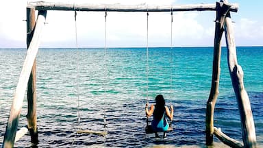 The best way to be a kid again! Swing on the beach at Sandy Bay in Jamaica. Ideal to watch horses swim in the gorgeous water! #beachbound