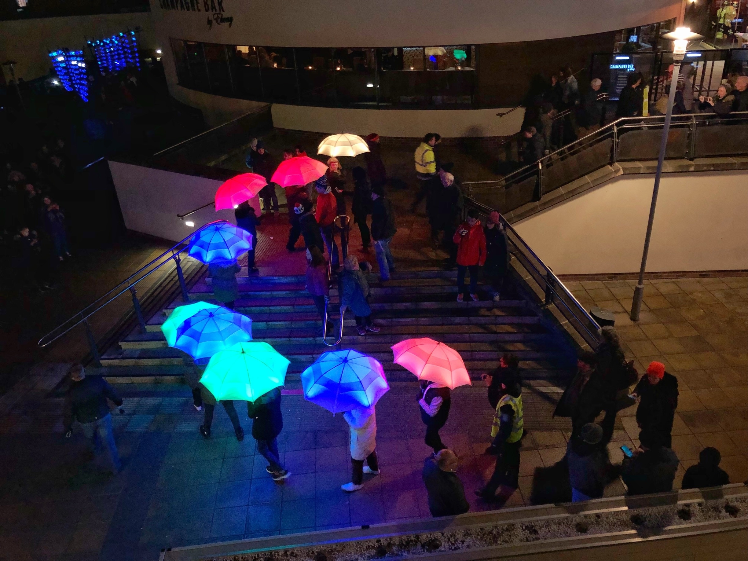 Durham Lumiere is a fantastic event that takes place every two years. This is a light installation of coloured umbrellas at the Gala Theatre. Free entry to Lumiere after 7:30! 