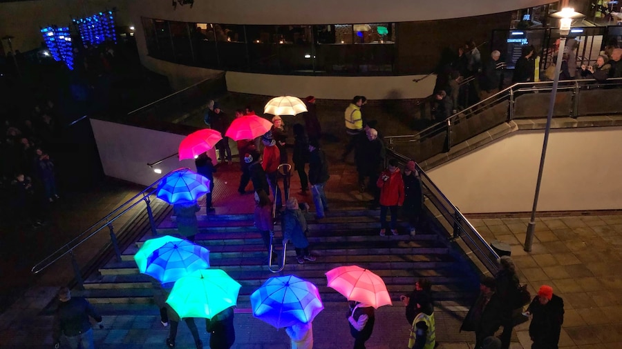 Durham Lumiere is a fantastic event that takes place every two years. This is a light installation of coloured umbrellas at the Gala Theatre. Free entry to Lumiere after 7:30!