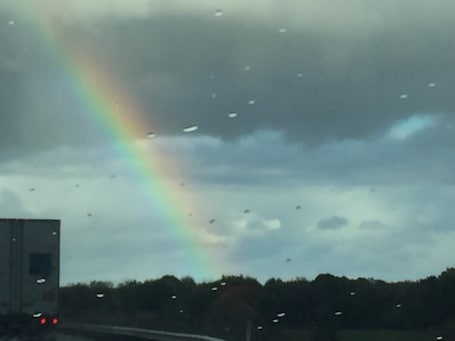 value: "Following the rainbow over I-80 as I drove from WI to CT. "
