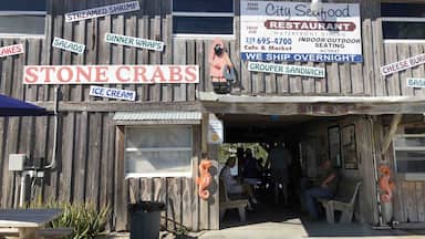 City Seafood in Everglades City is a great location to watch airboats and pelicans while overlooking the water.
