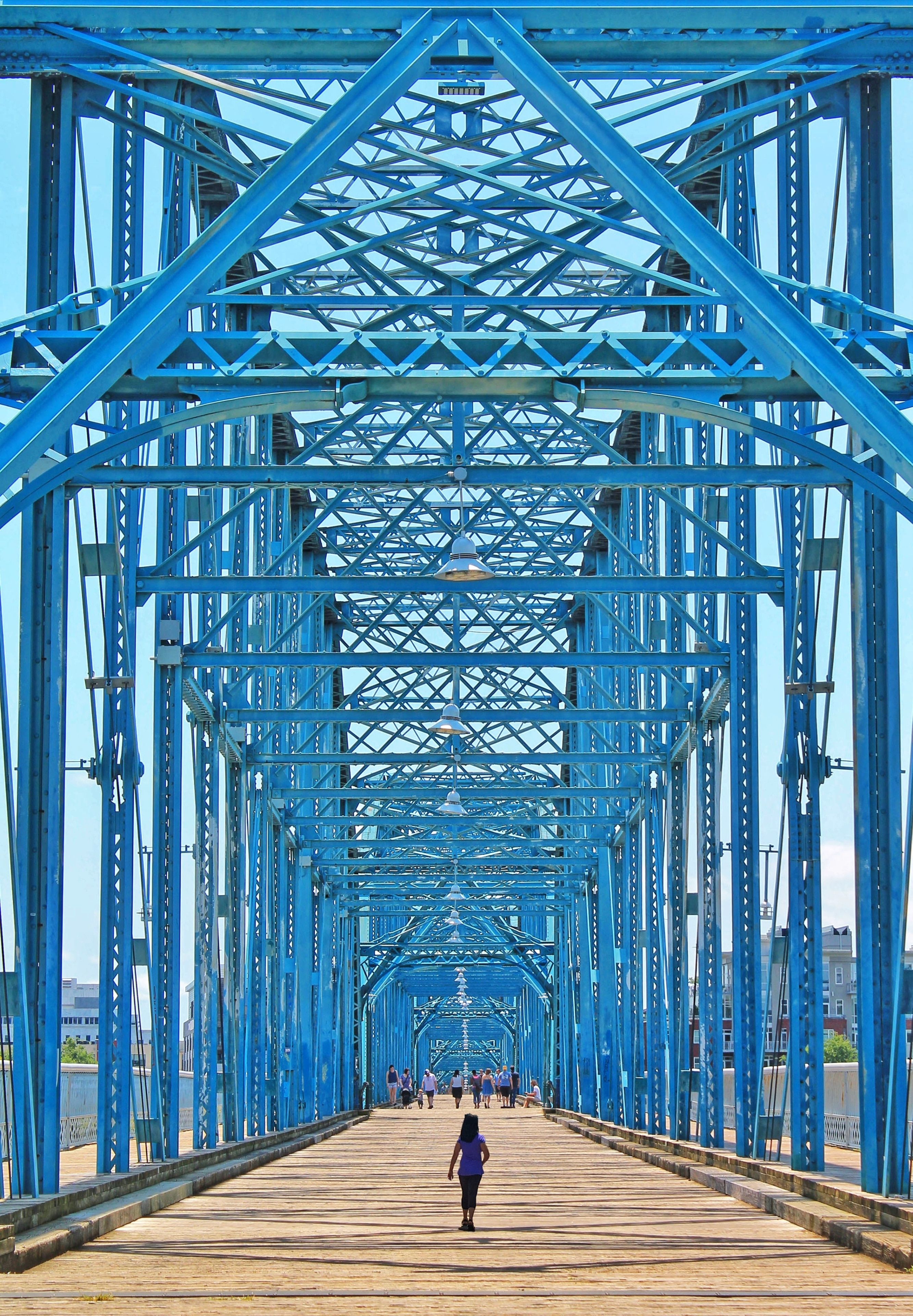 The Walnut Street Bridge is a wonderful way to cross the Tennessee River by foot or bike. The breeze that hits your face as you walk, makes it oh so refreshing and the views --- so pretty no matter which way you look! 

Built in 1890, this Bridge is one of the world's longest pedestrian bridge.  It connects downtown Chattanooga to the north shore. 