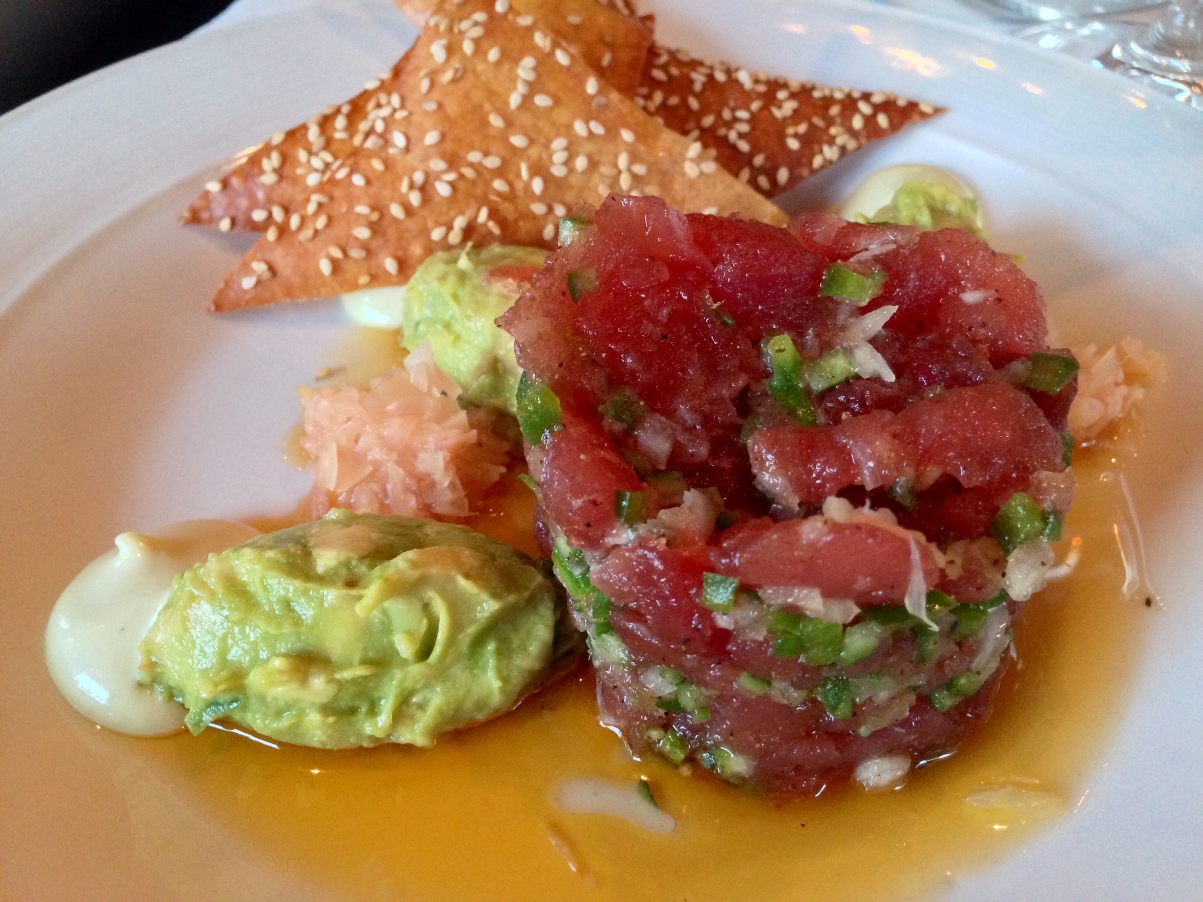 Asian tuna tartar. Fresh and light with just the right amount of heat from the wasabi.