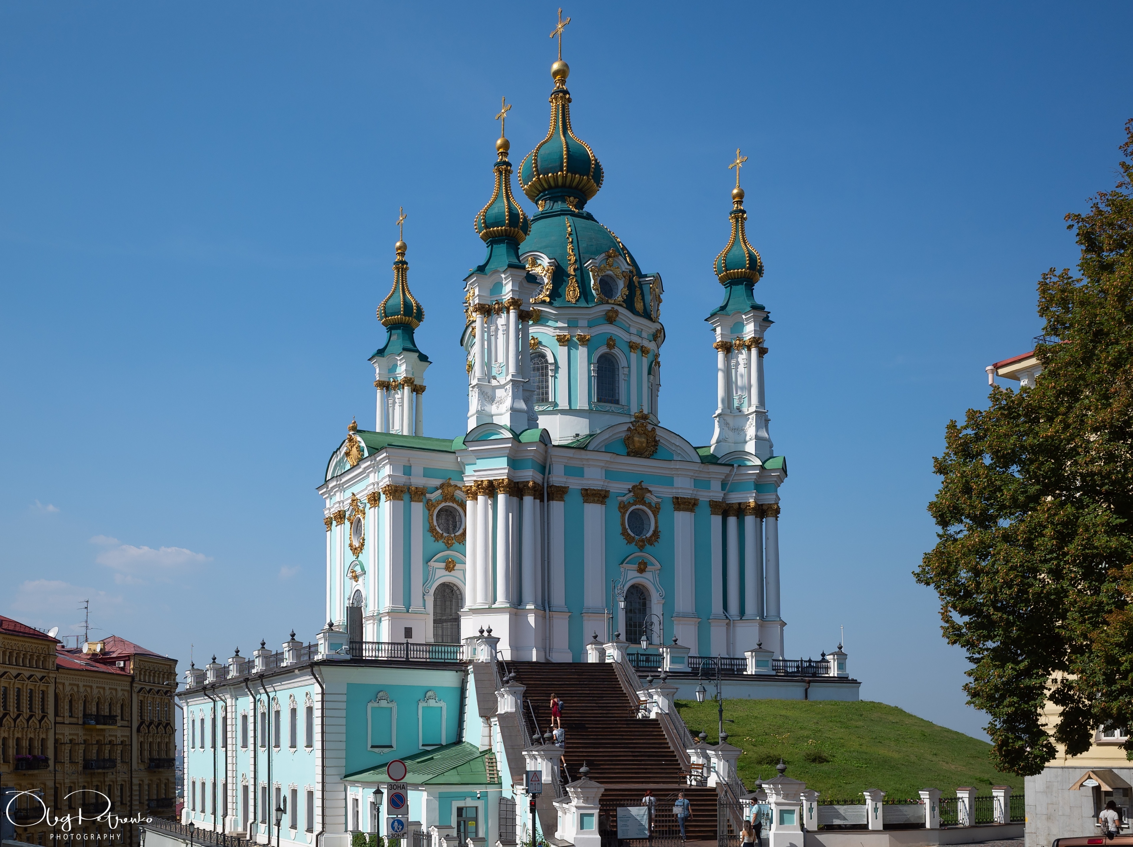 St. Andrew's Church in Kiev - an Orthodox church in honor of the Apostle Andrew the First-Called; It was built in the Baroque style by the architect Bartolomeo Rastrelli in 1754 on St. Andrew’s Mountain. It is located on the steep right bank of the Dnieper, above the historical part of the city - Podol.