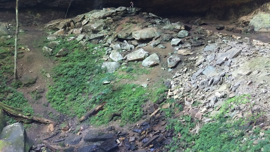 To give perspective of the size of the cliff, my daughter is in the middle of this picture. She is the tiny speck waving in the center of the pic sitting on the rocks.