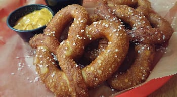 Soft, salty pretzels with sriracha mustard
and cheese sauce for dipping from Dirty Frank's Westgate location.