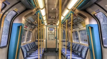 Inside a tube train. A very rare site to see one of them empty 