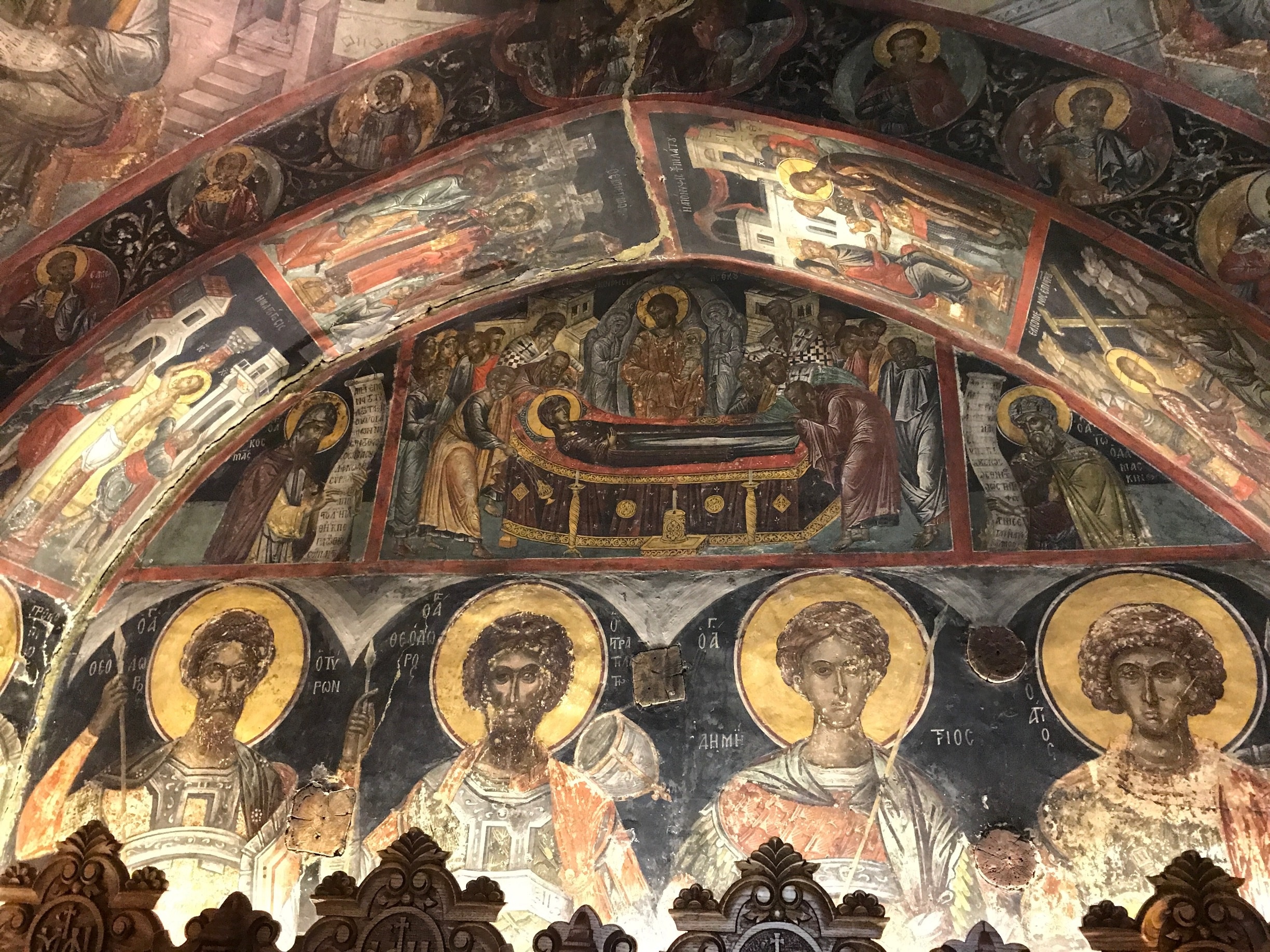Incredible frescos elaborately finished with gold leaf adorn the chapel in St. Nicholas monastery. Although it is the smallest Meteora has to offer, in my opinion it is also one of the best. Not to be missed! 