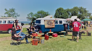 Summer flea market it Vermilion, Ohio. Antiques and crafts are sold here, right on the shores of Lake Erie, and people gather with their old VW minibuses! It's great!