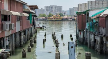 The photo was taken from Chew Jetty in George Town, Penang. In the background you will see the Hean Boo Thean Kuan Yin Temple. #Hean Boo Thean Kuan Yin Temple #Penang #Temple #Malaysia