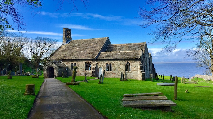 Quaint old church with Saxon, Norman and Gothic features overlooking Morecambe Bay.
