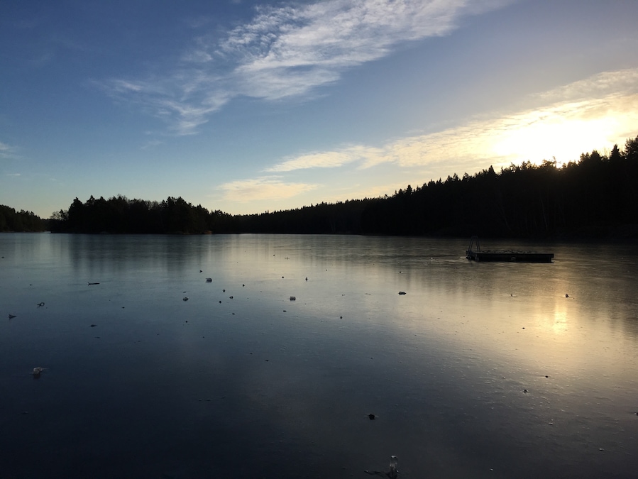 This is the pond within the Velamsund nature preserve south-east of Stockholm. Frozen in December here, but great swimming, farm and exploring nearby.