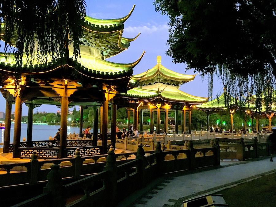 Twilight at the river around the old town of Nantong.