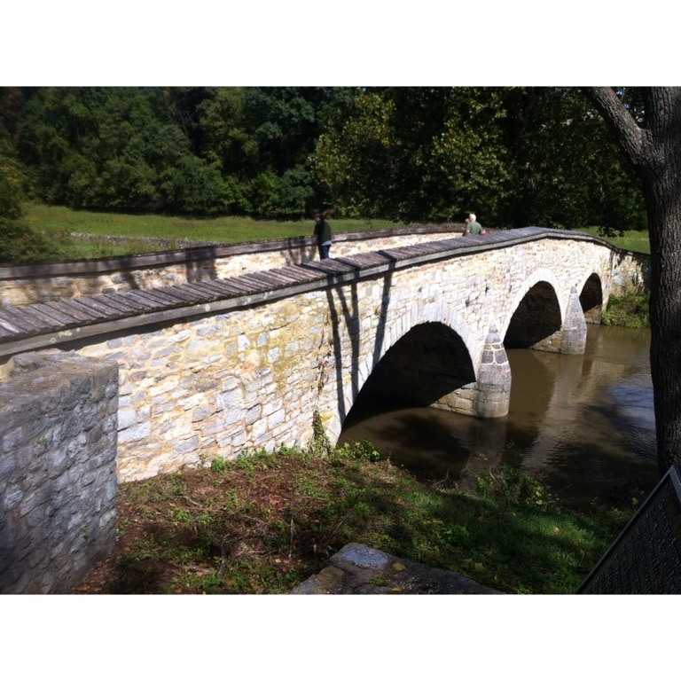Over Antietam Creek. Built in 1836 and was actively used for traffic until 1966.  500 hundred confederates held this bridge for three hours during the battles of Antietam. 