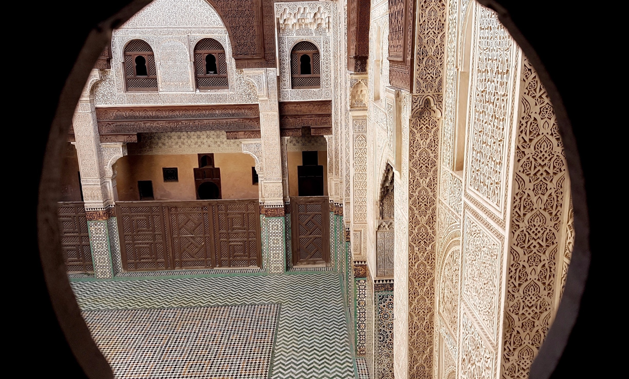 An old madrasa in the center of the medina, with a courtyard full of detailed carvings, beautiful mosaics and great views from the rooftop.

#meknes #morocco