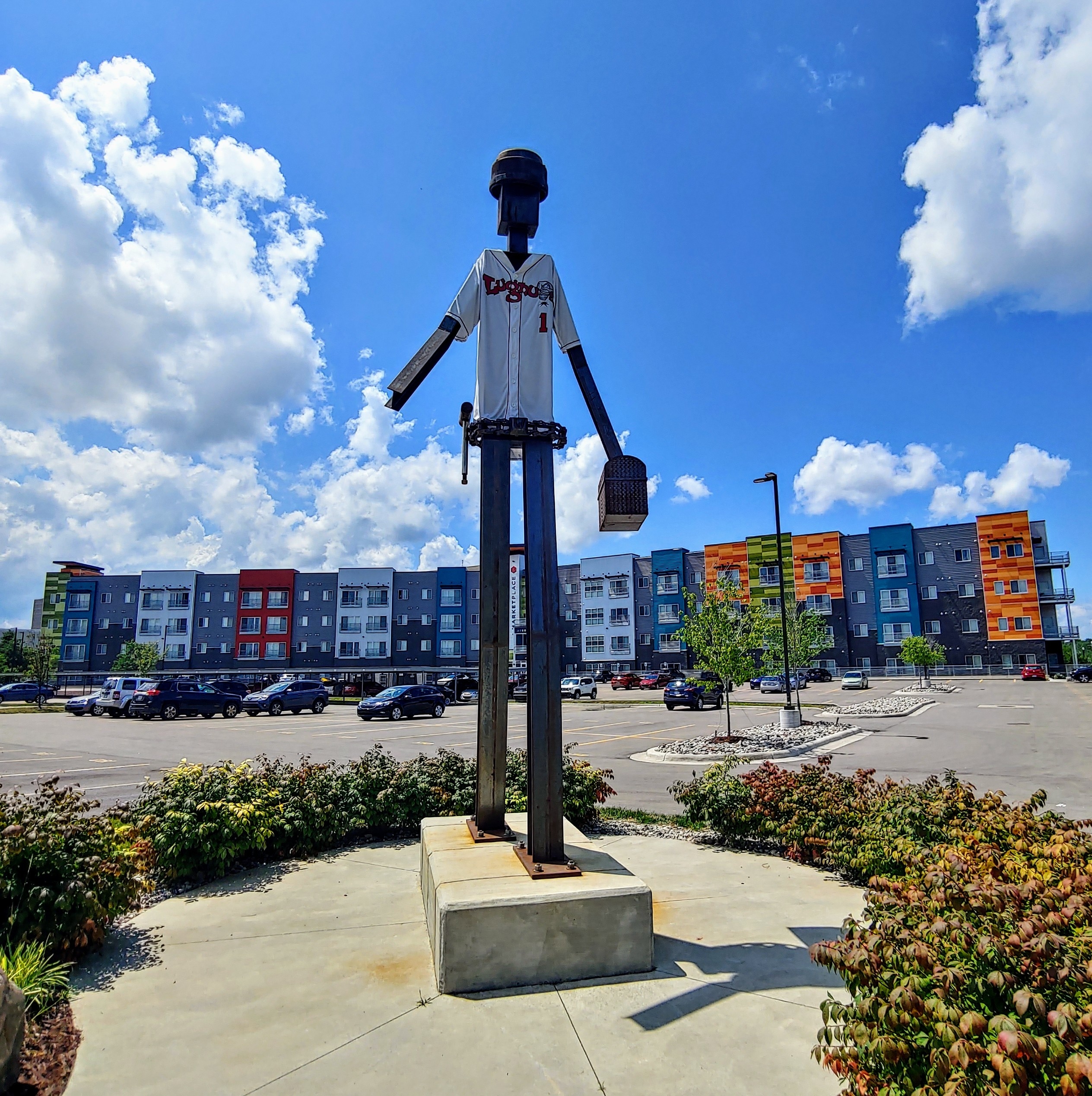 The structural steel statue “The Worker” can be found at Cedar and Shiawassee streets in Lansing. 

The 22-foot-tall, 2,000-pound sculpture created by Rick Luke, is currently sporting a Lansing Lugnuts minor league baseball jersey.

@TheWorker517