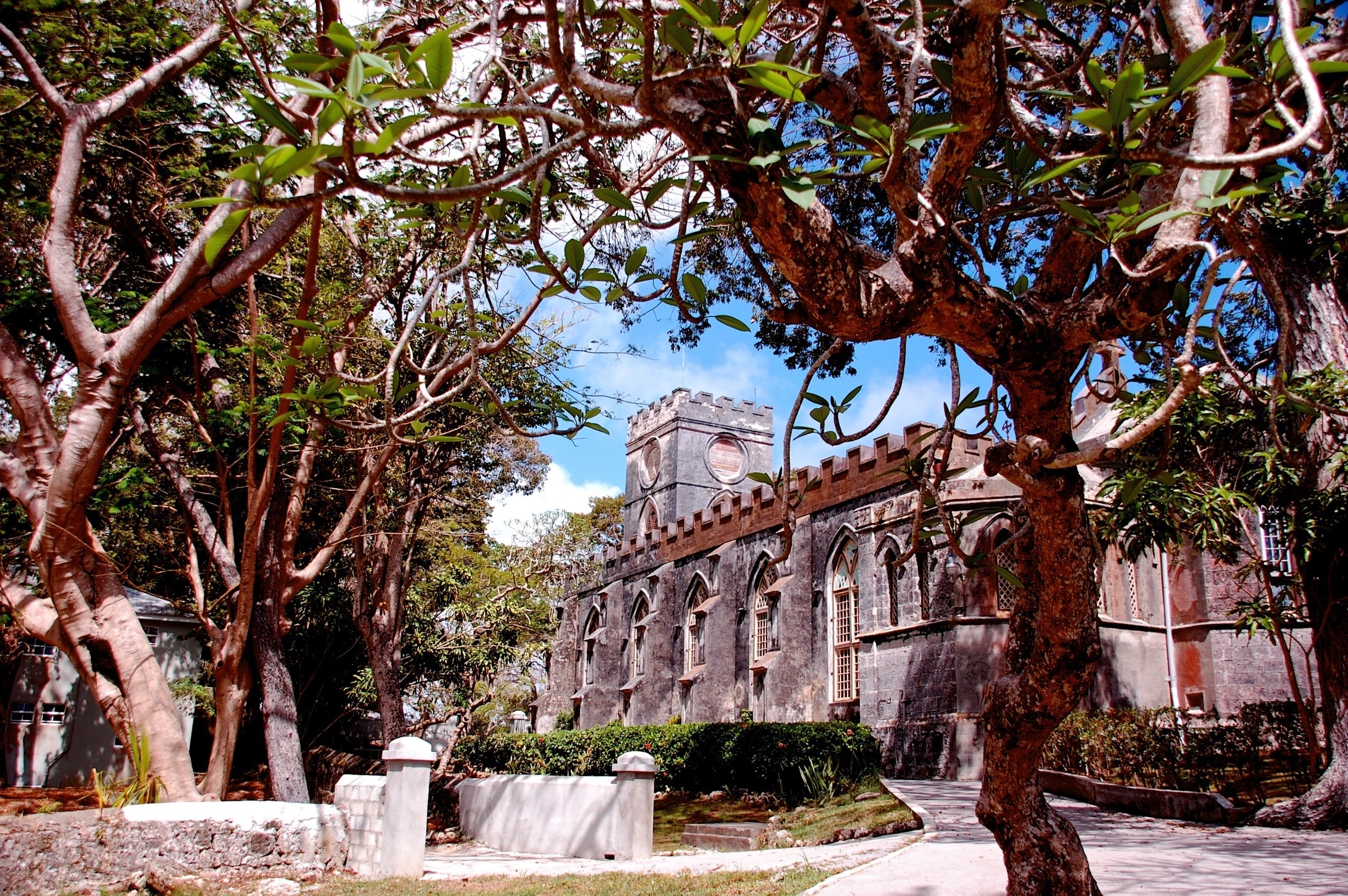St John's parish church in Barbados. Originally built in 1645 destroyed by fire then rebuilt and destroyed by a hurricane and rebuild in its present form in the 1800's 
There are beautiful views from the church yard of the east coast of Barbados 