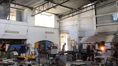 View from inside the Mdina Glass glassblowing studio in the country of Malta. Dating from 1968, this studio was the first glassblowing studio ever in Malta.