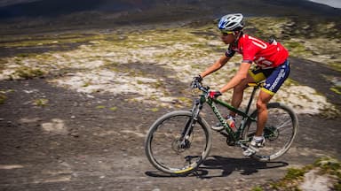 Mountain biking in the shadow of Osorno volcano.