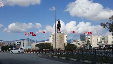 Nicosia, Turk Republic of Northern Cyprus, Ataturk Monument with flags