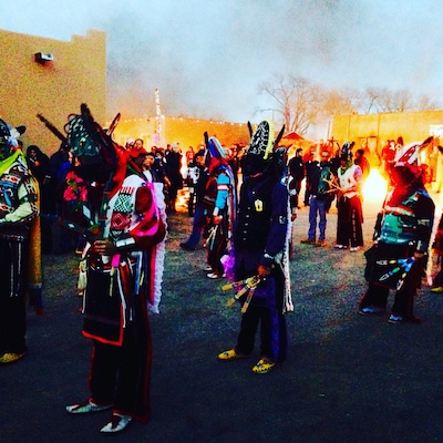 Christmas Eve Dances @ San Juan pueblo. Beautiful mixture of Catholic & Pueblo tradition combined. A must see during the holidays in NM. The Turtle Dances happen the next day (Dec. 26) at the same spot.