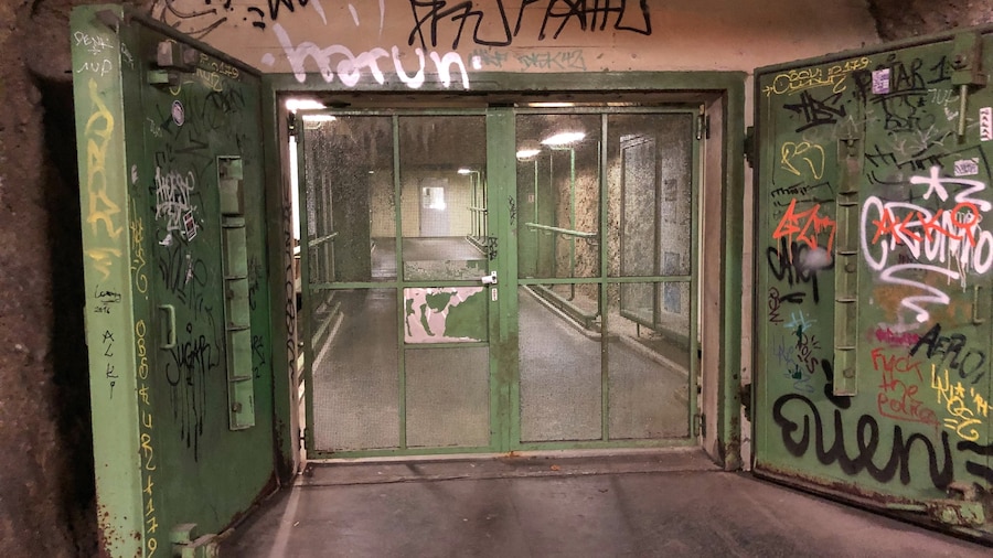 Walking back from the Old Town in the tunnel, we noticed these old blast doors which lead now to parking but were used as an air raid shelter in WW2