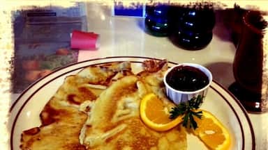 Having some wonderful Swedish pancakes at the Swedish Pantry restaurant in Escanaba,  Michigan.  My mom and I used to go there, so it brought back warm,  tasty memories of spending time with the dearest mom in the world.  try them with lingonberries!