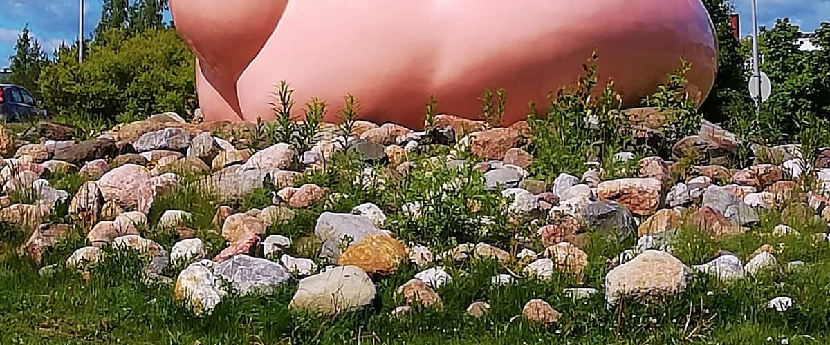 May I introduce you Posankka “Pigduck”.
Pigduck was born in 1999. Pigduck is hybridi of marzipan piglet and rubber duck. (hight 5 meter and length 7,5 meter).
In April 2019 it had the honour to be named to official cityanimal of Turku, Finland. It`s designed by Alvar Gullichsen, who is known of his pop art.